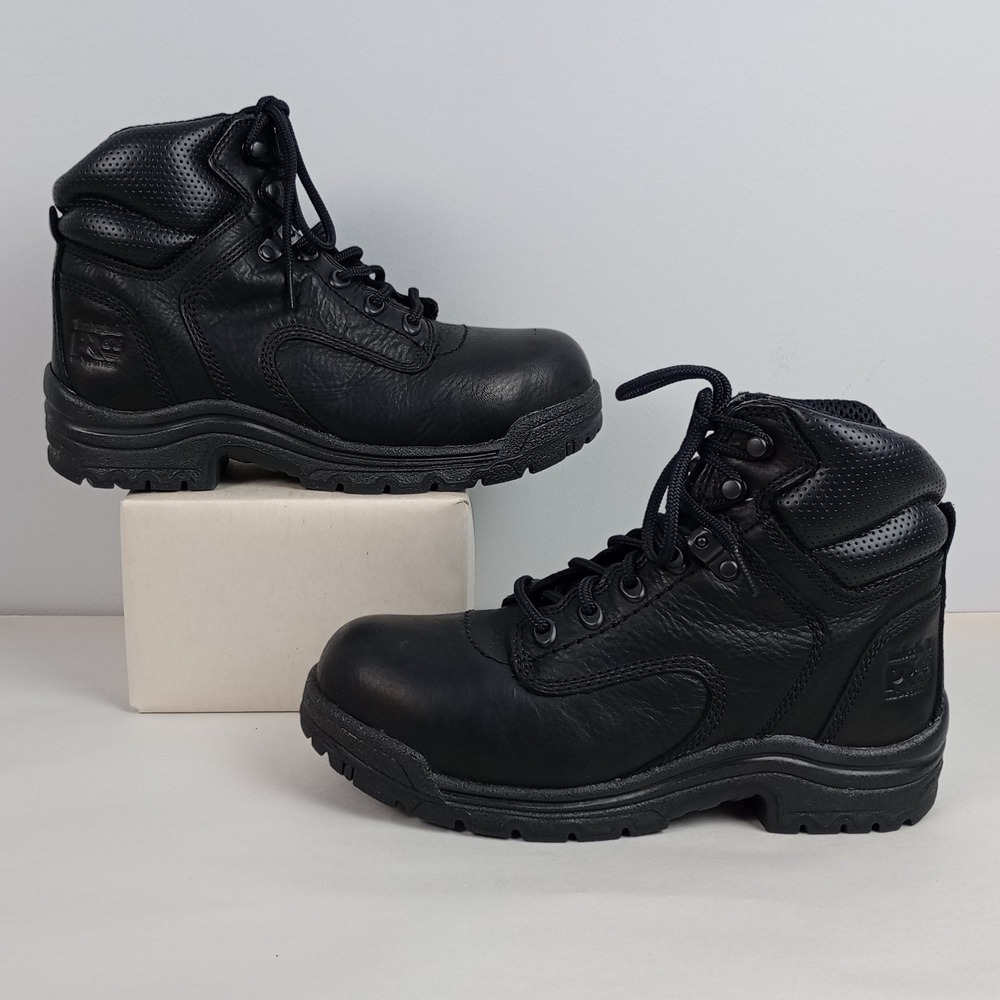 Timberland PRO Women 7 Black Leather Soft Toe EH Slip Resistant Work Boots A9425